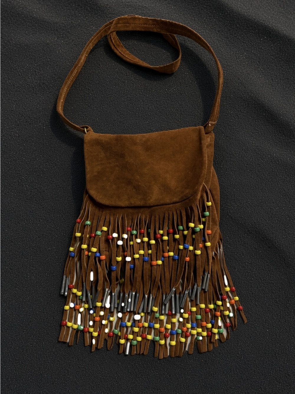Vintage Boho colorful beaded fringe DeerWear Deerskin Leather Bag made in USA